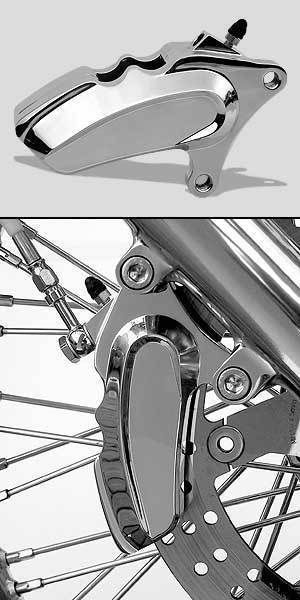 Bremszange 6 Kolben links verchromt inkl. Beläge Harley Davidson EVO Modelle 84>