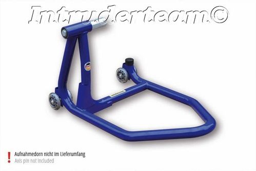 Motoprofessional single arm stand, left, rear, blue.