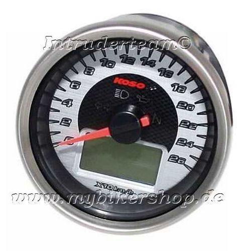 Speedometer Chrome style, D. 64 mm, with blue backlight 260 KM/h