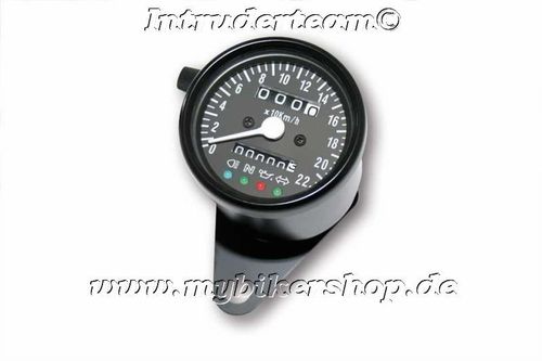 Steel speedometer black, D= 60mm, white illuminating black scale