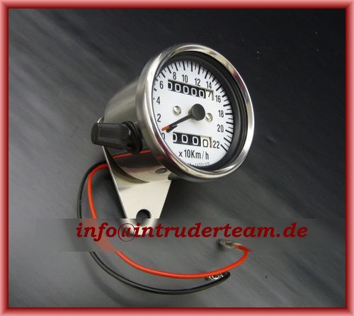stainless steel speedometer D= 60mm, white dial, 220 km/h